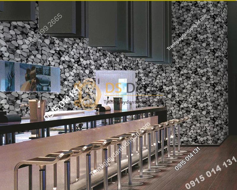 Giấy dán tường giả đá sỏi 3D153 màu trắng trang trí quán rượu, quán coffee