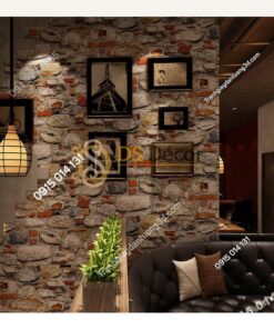 Giấy dán tường giả đá vỡ 3D166 trang trí quán ăn