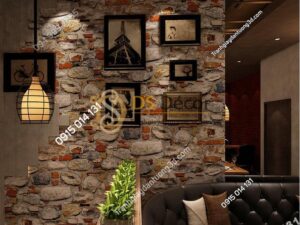 Giấy dán tường giả đá vỡ 3D166 trang trí quán ăn