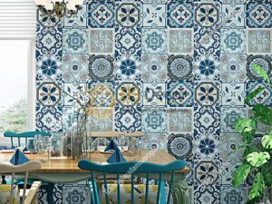 Giấy dán tường giả gạch men phong cách Bohemian 3D180 trang trí nhà bếp