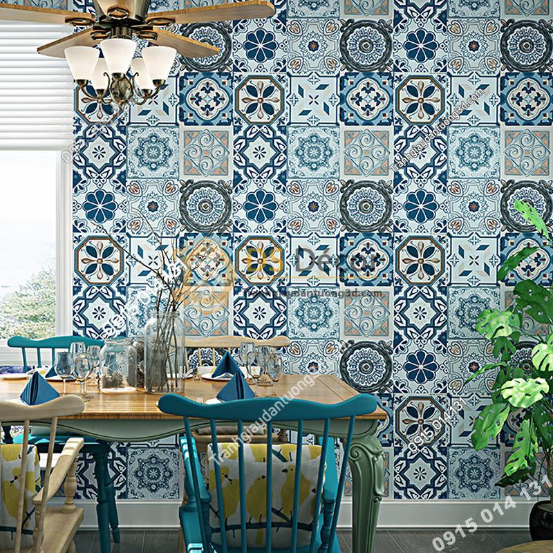 Giấy dán tường giả gạch men phong cách Bohemian 3D180 trang trí nhà bếp