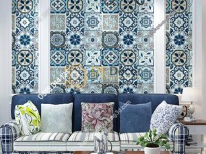 Giấy dán tường giả gạch men phong cách Bohemian 3D180 trang trí phòng khách