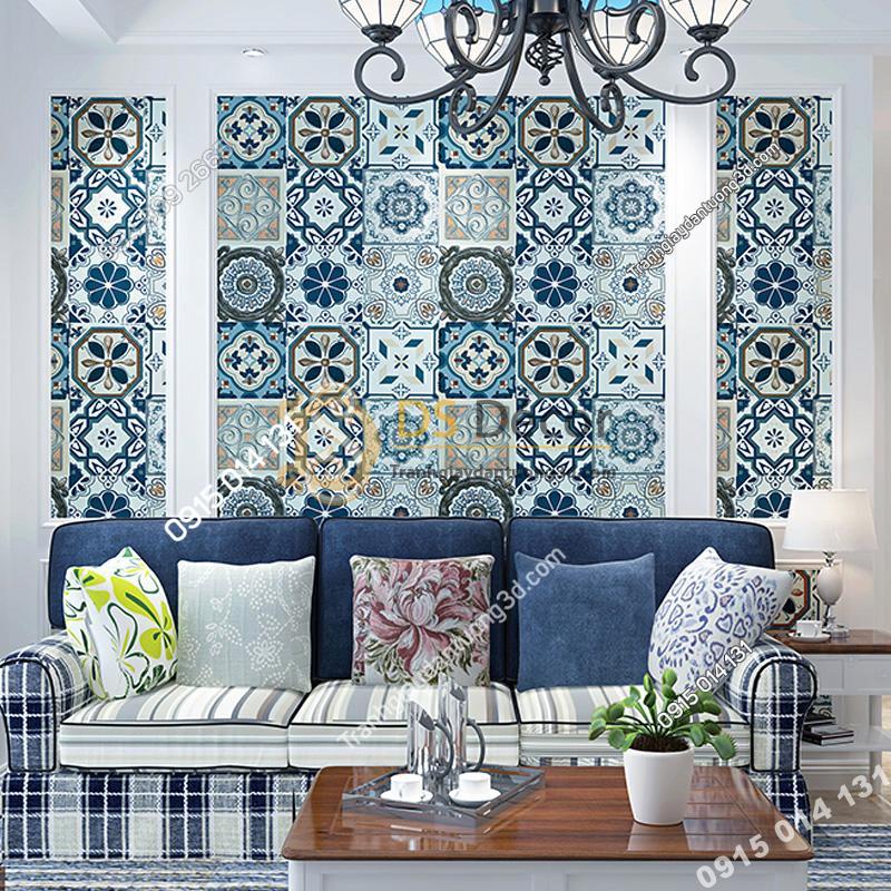 Giấy dán tường giả gạch men phong cách Bohemian 3D180 trang trí phòng khách