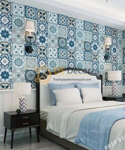 Giấy dán tường giả gạch men phong cách Bohemian 3D180 trang trí phòng ngủ