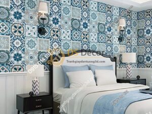 Giấy dán tường giả gạch men phong cách Bohemian 3D180 trang trí phòng ngủ