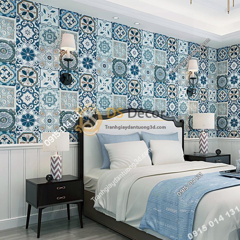Giấy dán tường giả gạch men phong cách Bohemian 3D180 trang trí phòng ngủ