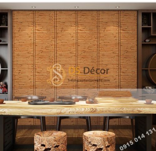 Giấy dán tường giả mành tre xưa 3d162 trang trí quán ăn