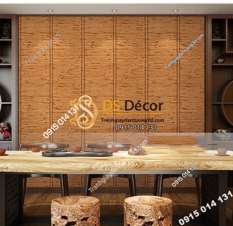 Giấy dán tường giả mành tre xưa 3d162 trang trí quán ăn