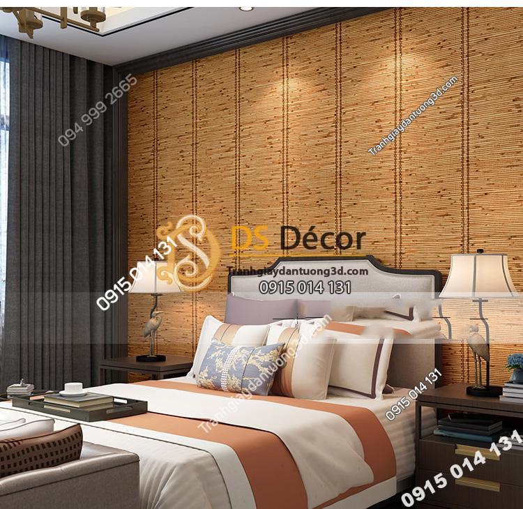 Giấy dán tường giả mành tre xưa 3d162 trang trí phòng ngủ