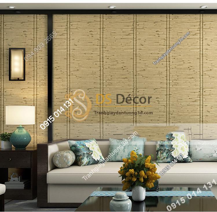 Giấy dán tường giả mành tre xưa 3d162 màu nhạt trang trí phòng khách