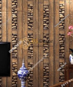 Giấy dán tường gỗ và đá 3D169 trang trí quán trà cổ