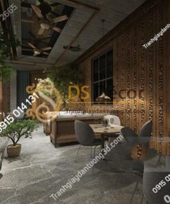 Giấy dán tường gỗ và đá 3D169 trang trí quán cafe