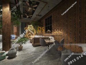 Giấy dán tường gỗ và đá 3D169 trang trí quán cafe