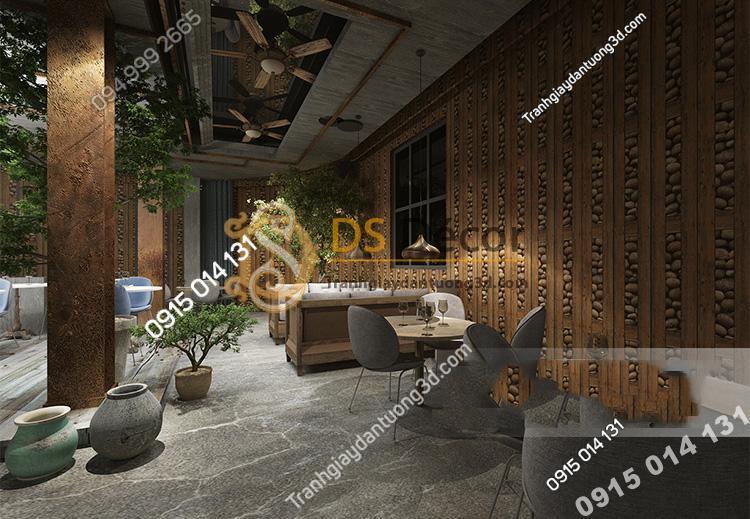 Giấy dán tường gỗ và đá 3D169 trang trí quán cafe