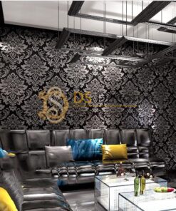 Giấy dán tường hoa cổ điển 3d186 màu trắng bạc