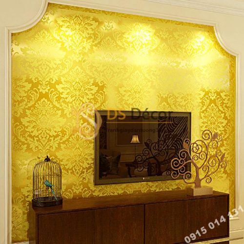 Giấy dán tường hoa cổ điển 3d186 màu vàng