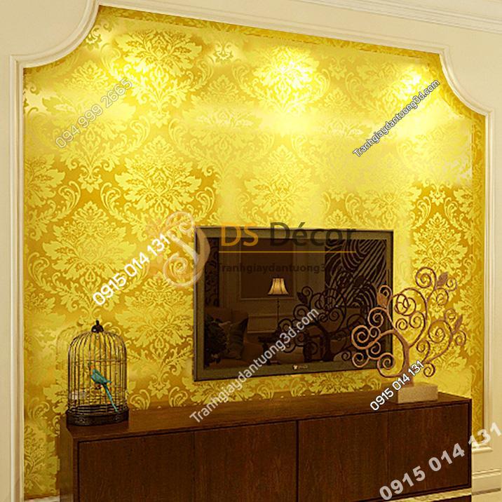 Giấy dán tường hoa cổ điển 3d186 màu vàng
