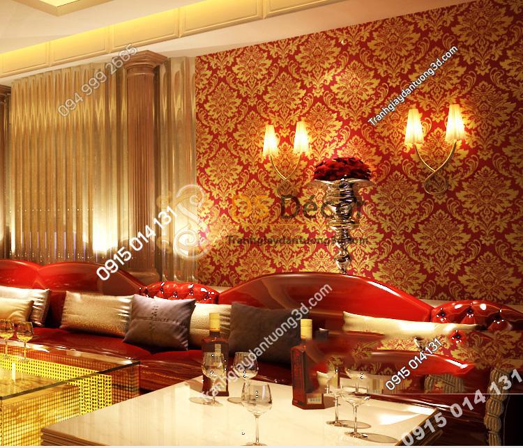 Giấy dán tường hoa cổ điển 3d186 màu vàng đỏ
