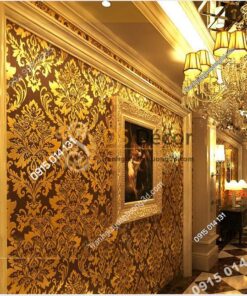 Giấy dán tường hoa cổ điển 3d186 màu vàng nâu