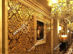 Giấy dán tường hoa cổ điển 3d186 màu vàng nâu