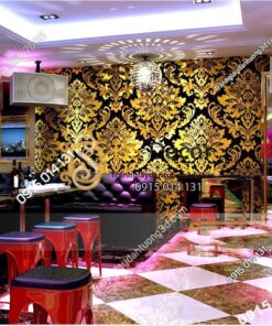 Giấy dán tường hoa cổ điển 3d186 màu vàng đen