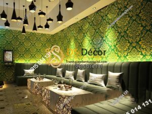Giấy dán tường hoa cổ điển 3d186 màu vàng xanh