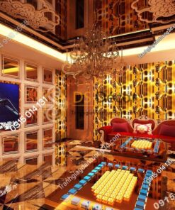 Giấy dán tường họa tiết bong bóng nước màu vàng 3D185