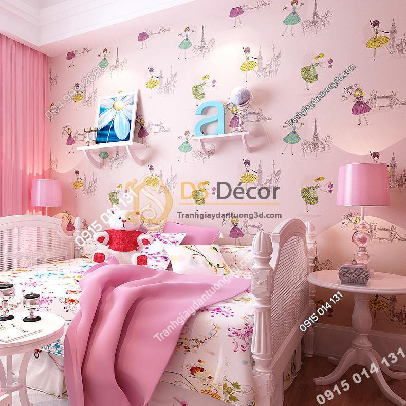 Giay-dan-tuong-hoa-tiet-cong-chua-cho-phong-ngu-tre-em-mau-hong-3D137