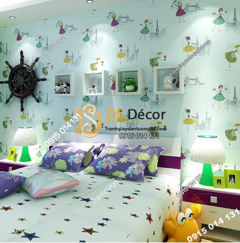 Giay-dan-tuong-hoa-tiet-cong-chua-cho-phong-ngu-tre-em-mau-xanh-3D137