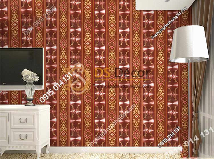 Giấy dán tường kẻ sọc kiểu hoàng gia màu đỏ mận 3D184