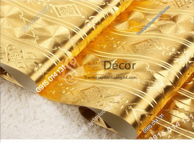 Bề mặt Giấy dán tường kẻ sọc kiểu hoàng gia màu vàng 3D184