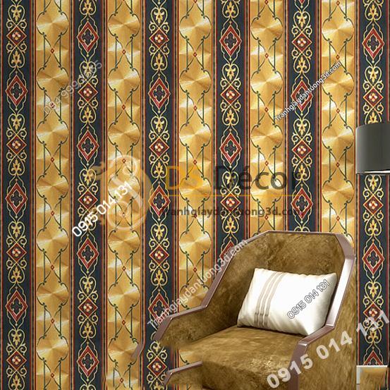 Giấy dán tường kẻ sọc kiểu hoàng gia màu vàng đen 3D184