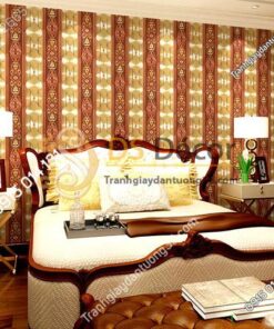 Giấy dán tường kẻ sọc kiểu hoàng gia màu vàng nâu 3D184