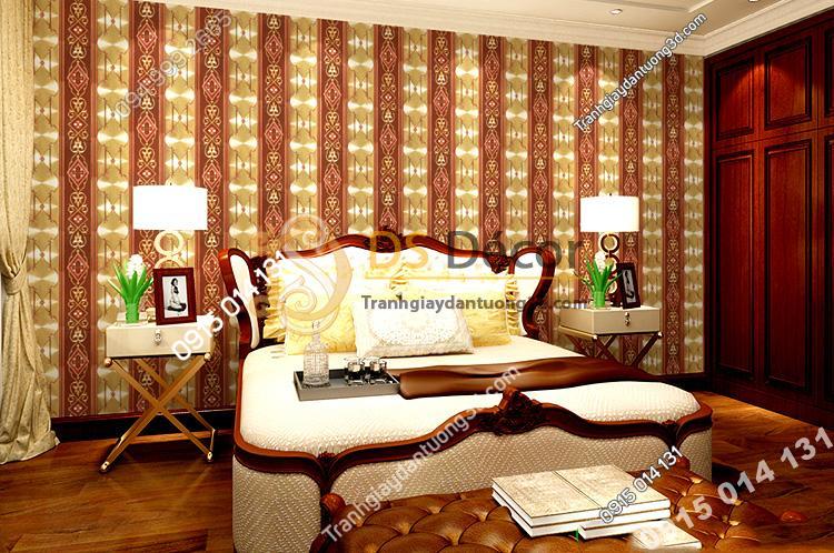 Giấy dán tường kẻ sọc kiểu hoàng gia màu vàng nâu 3D184
