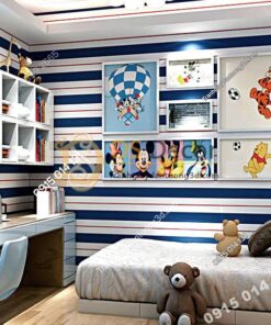 Giấy dán tường kẻ sọc trắng tím than 3D171 trang trí phòng bé