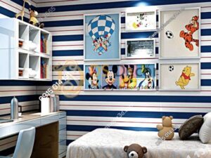 Giấy dán tường kẻ sọc trắng tím than 3D171 trang trí phòng bé