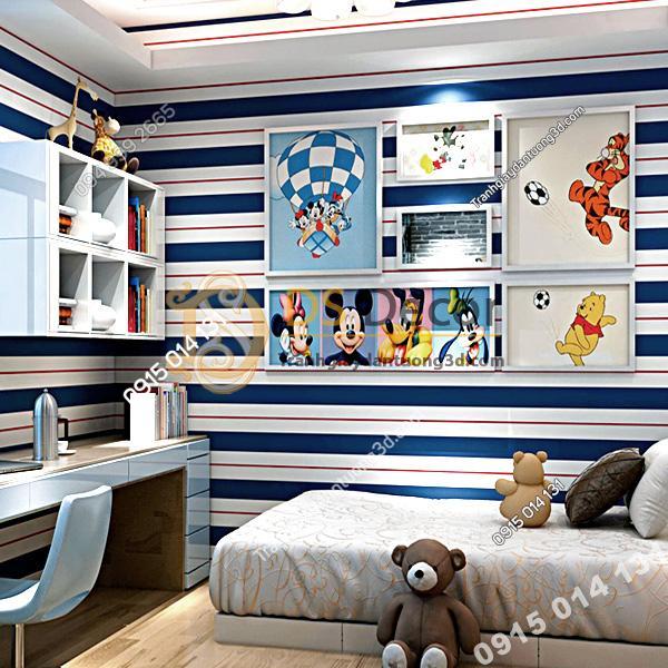 Giấy dán tường kẻ sọc trắng tím than 3D171 trang trí phòng bé