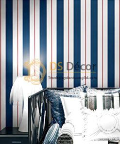 Giấy dán tường kẻ sọc trắng tím than 3D171 trang trí phòng ngủ