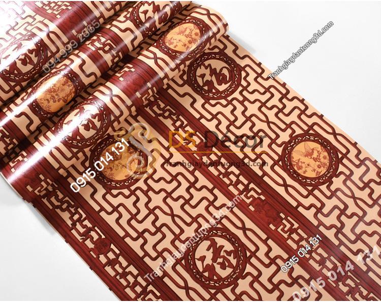 Bề mặt Giấy dán tường khắc gỗ kiểu hoàng cung 3D167 màu đỏ