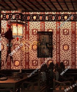 Giấy dán tường khắc gỗ kiểu hoàng cung 3D167 màu đỏ