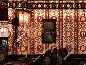 Giấy dán tường khắc gỗ kiểu hoàng cung 3D167 màu đỏ