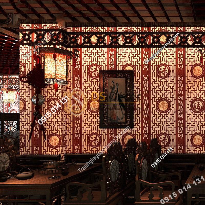 Giấy dán tường khắc gỗ kiểu hoàng cung 3D167 màu đỏ