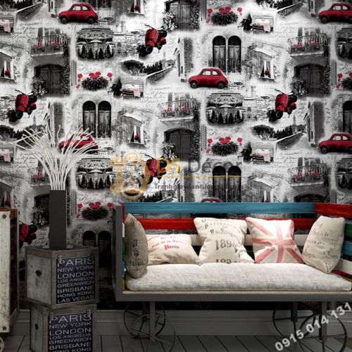 Giấy dán tường ô tô xe máy 3D165 trang trí quán cà phê