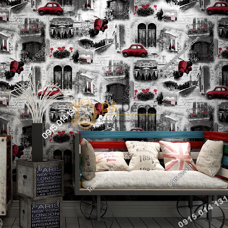 Giấy dán tường ô tô xe máy 3D165 trang trí quán cà phê