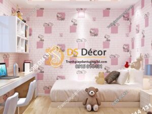 Giay-dan-tuong-phong-tre-em-hoa-tiet-cho-Snoopy-mau-hong-3d132