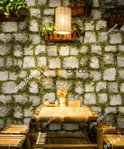 Giấy dán tường giả đá xen rêu xanh 3d179 trang trí quán ăn
