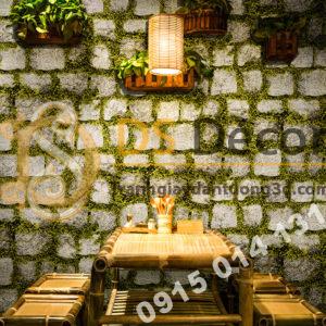 Giấy dán tường giả đá xen rêu xanh 3d179 trang trí quán ăn