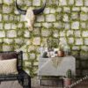 Giấy dán tường giả đá xen rêu xanh 3d179 trang trí quán cà phê