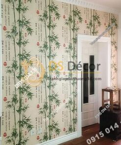 Giấy dán tường tre xanh thư pháp 3D174