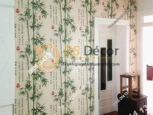 Giấy dán tường tre xanh thư pháp 3D174